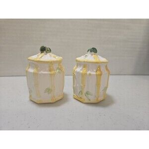Salt And Pepper Shakers Bamboo Yellow White Made In Japan Vintage